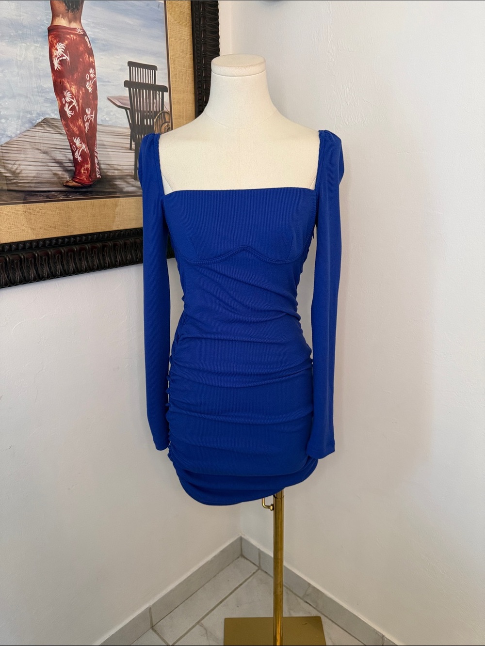 Princess Polly Cobalt Blue Long-Sleeve Square-Neck Mini Dress